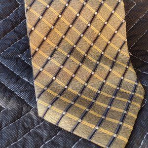 Valerio Garati Hand Made Silk Neck Tie - Gold and Black Diamond Striped Pattern